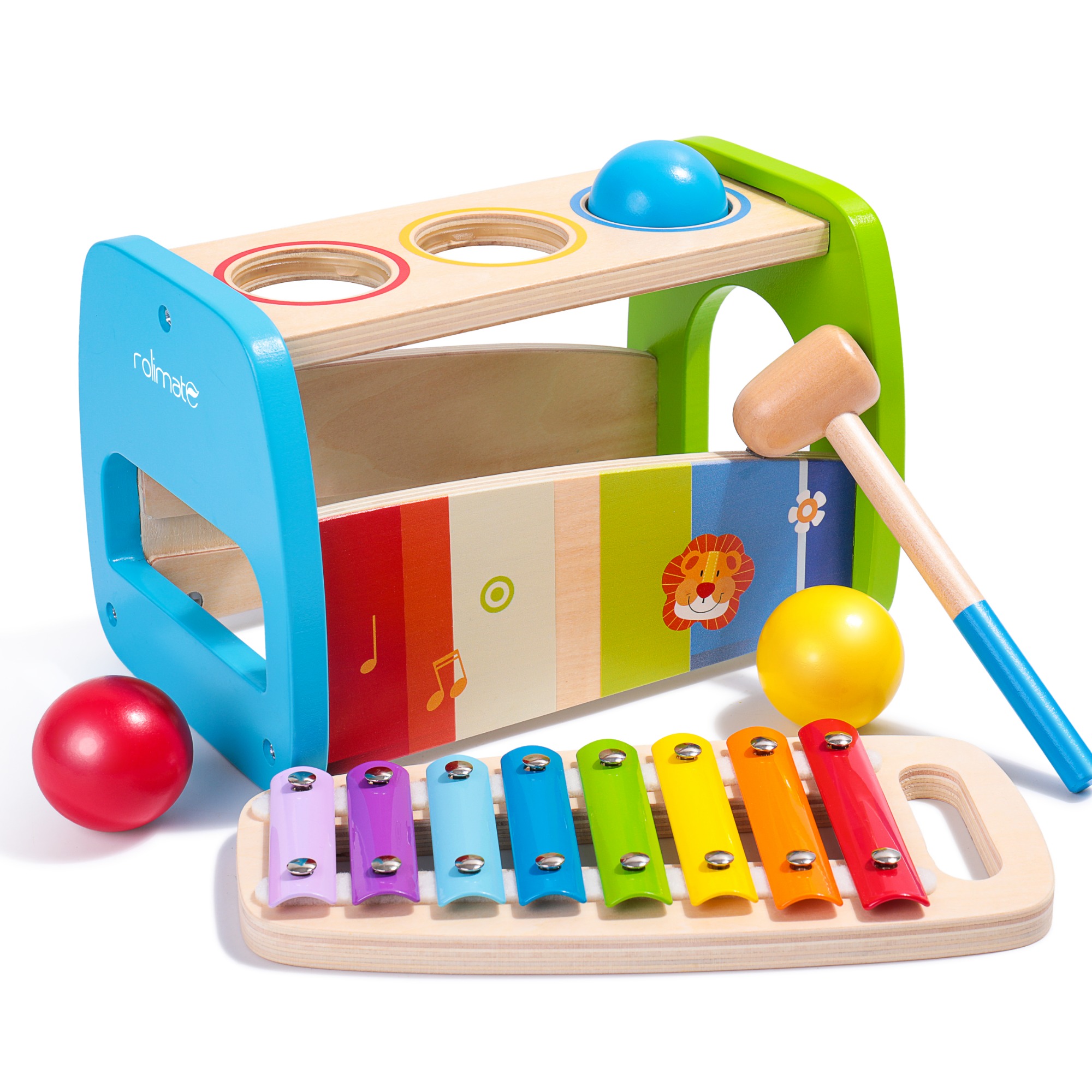 Rolimate Xylophon und Hammerspiel Spielzeug ab 1 Jahr 3 in 1 Montessori Pädag... 